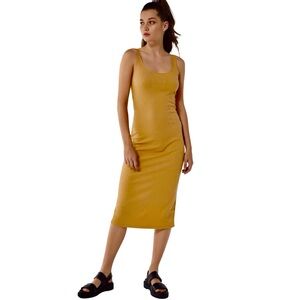 Urban Outfitters | Bella Ribbed Knit Bodycon Midi Dress in Dark Yellow - Size S